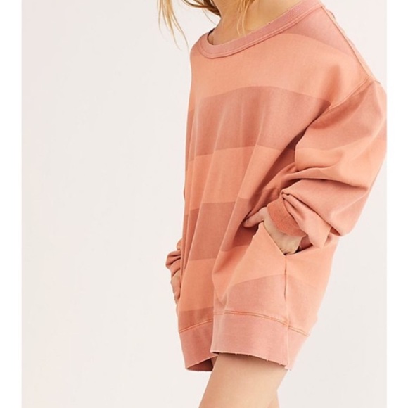Free People OTS Striped Peachy Nevermind Pullover Sweatshirt Tunic - Picture 2 of 7